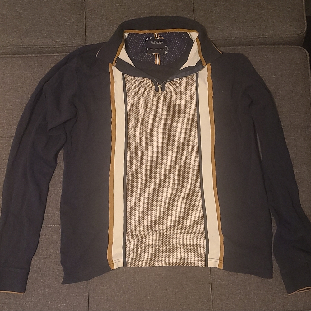Cactus Man Ricky Singh Long Sleeve Quarter Zip Polo Shirt MEDIUM